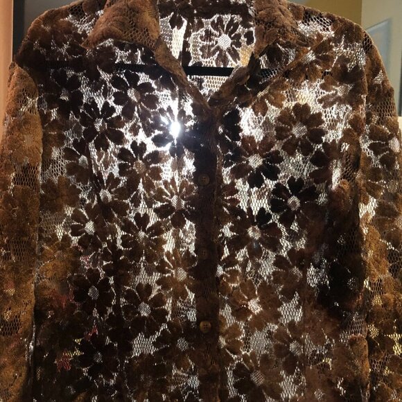 Vintage 90s lace crochet button up shirt top - Picture 2 of 16